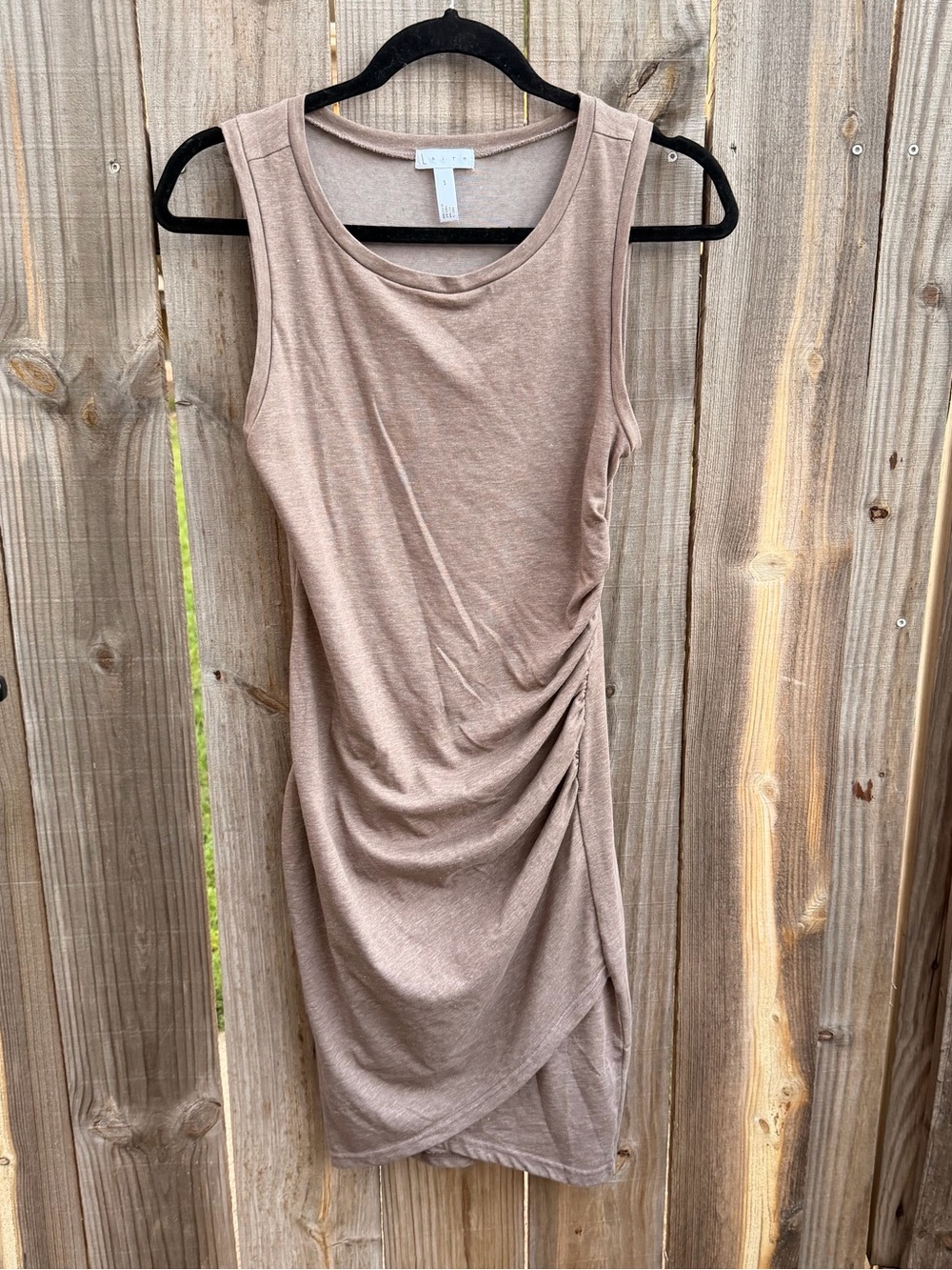 Leith Taupe Sleeveless Ruched Midi Dress Size small
